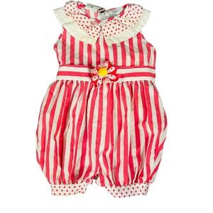Vintage Retro-Baby Girls Red White Striped Polka Dot Bubble Romper 18M